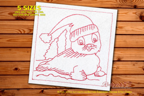 Baby Seal with Christmas Hat Redwork Review