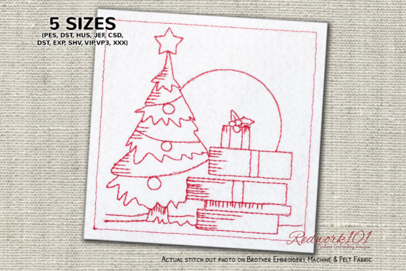 Review: Christmas Tree with Gifts Redwork for Holiday Crafts